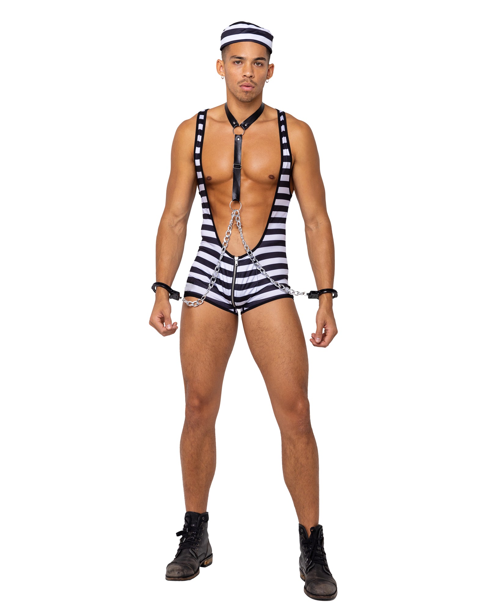 Men's prisoner costume, striped singlet